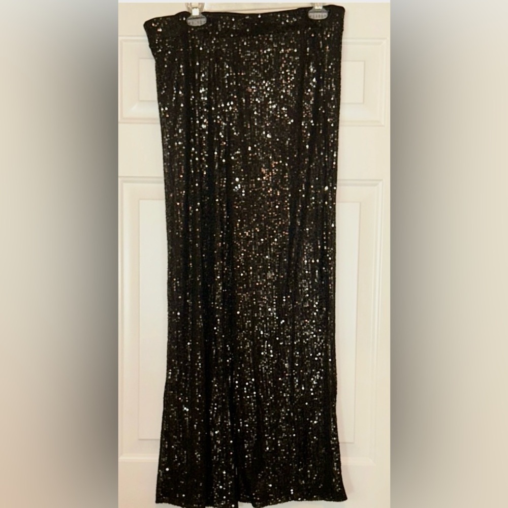 Wild Fable Sequin Wide Leg Pants L New Black Festive Glam Cocktail Formal Barbie